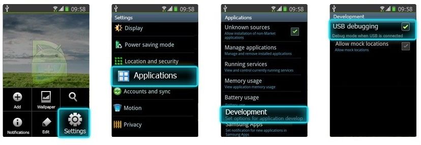 enable usb debugging for android 2.3