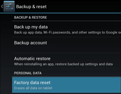 factory reset android tablet