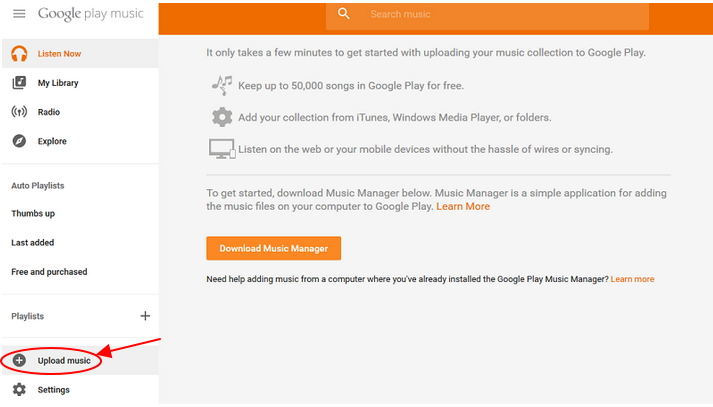 upload music to google play music