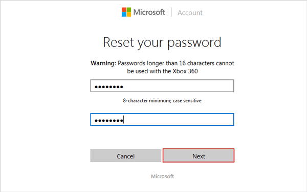 reset microsoft account password