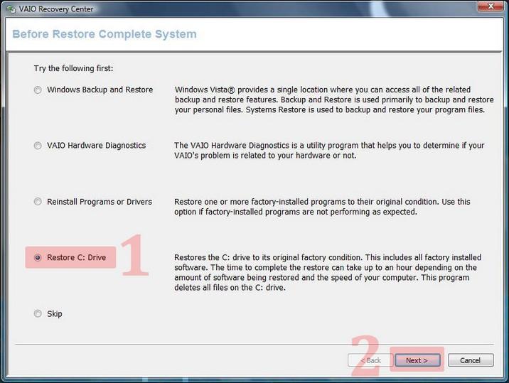 format sony vaio laptop windows 7