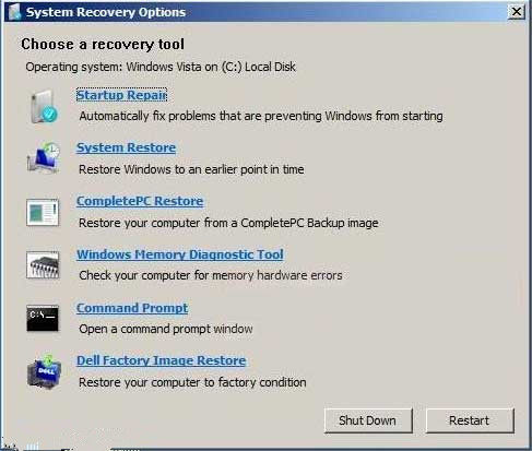 system recovery options