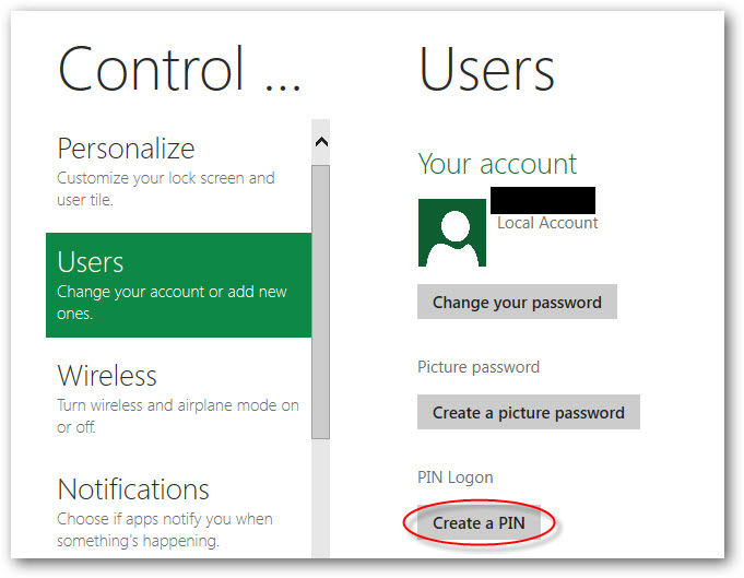 create a windows 8 PIN