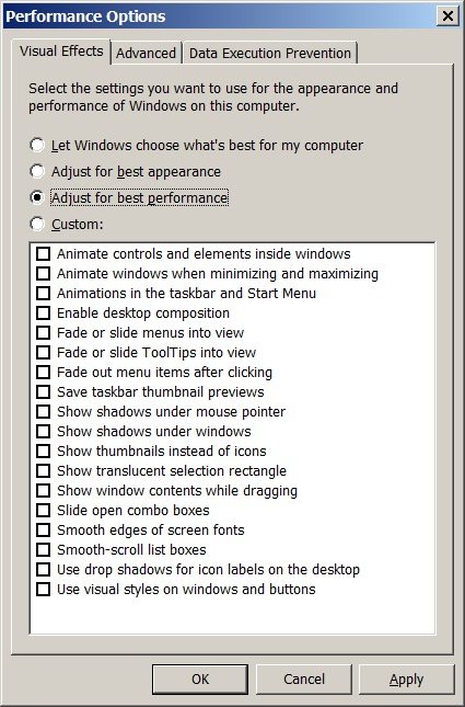 Adjust Windows for best performance