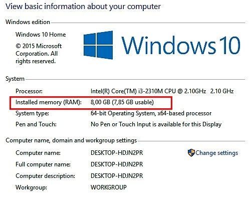 check ram on windows 10