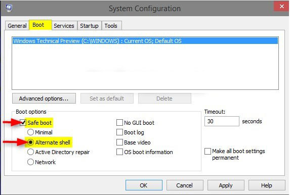 start windows 10 in safe mode from command prompt