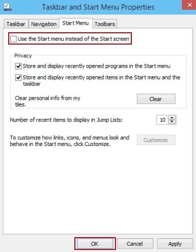 how to replace start menu with start screen windows 10