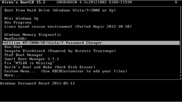 reset windows password with hiren’s bootcd