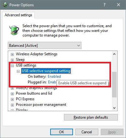 usb selective suspend setting