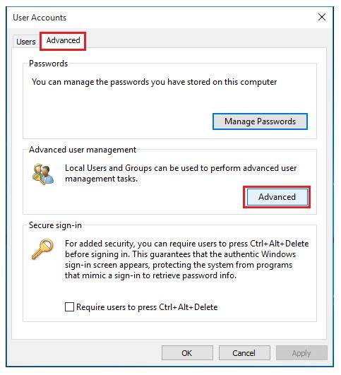 user accounts advanced