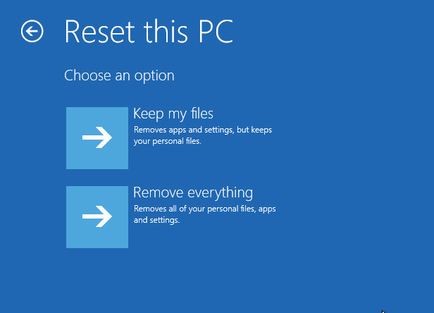 Windows 10 reset PC