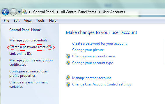 windows 7 password reset disk