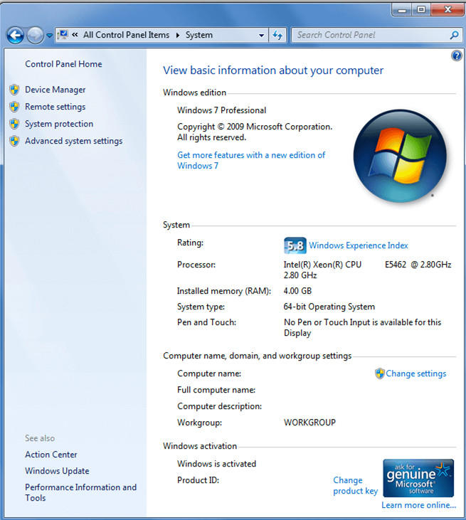 windows 7 system properties