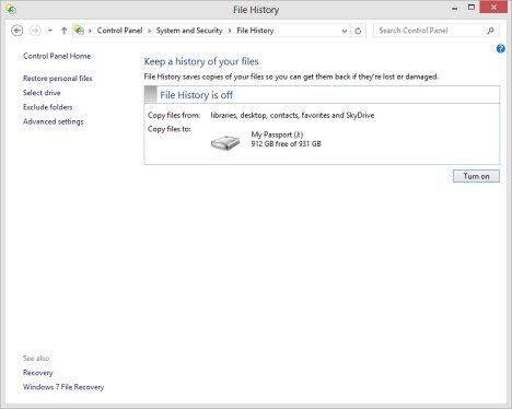 set up file history windows 8.1