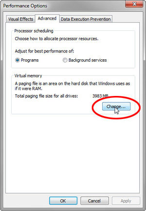 change virtual memory on windows