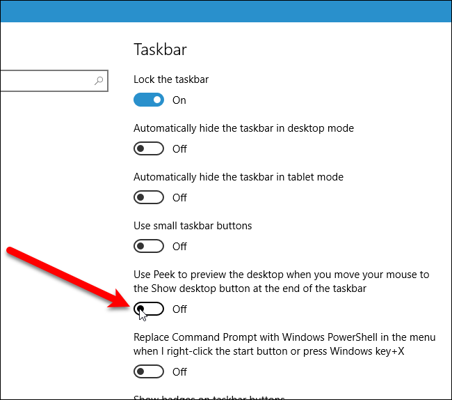 disable aero peek taskbar settings