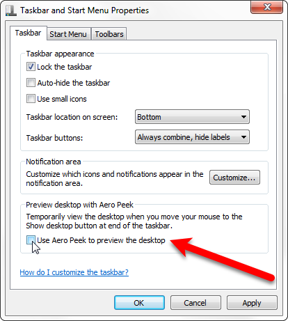 disable aero peek windows 7