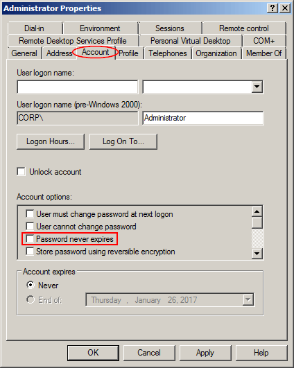 domain administrator properties