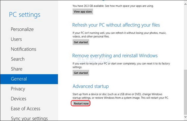 win 8 startup settings