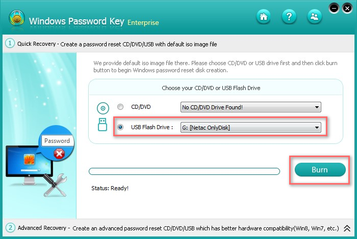 burn a password reset disc