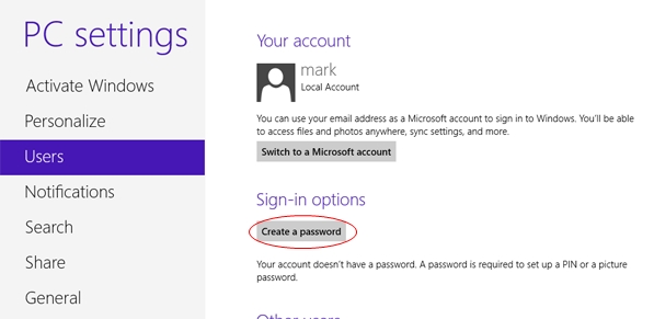 password protect windows 8