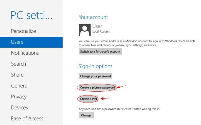 create password for windows 8