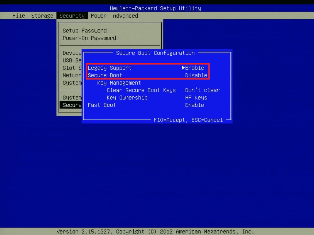 HP UEFI setup utility security