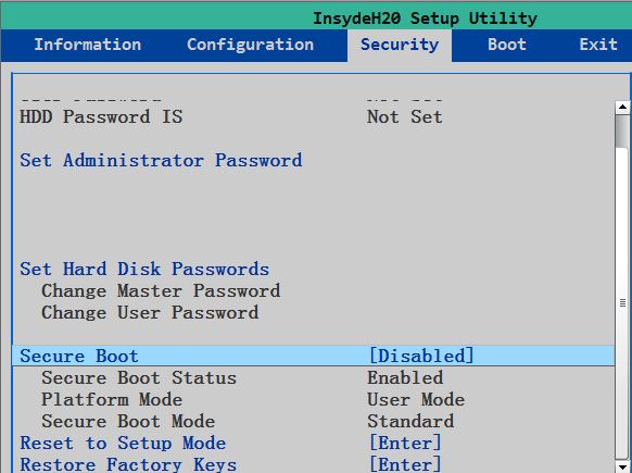 InsydeH20 UEFI Security Boot