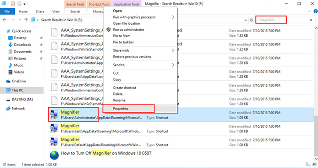 select properties to open magnifier properties