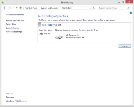 set up file history windows 8.1