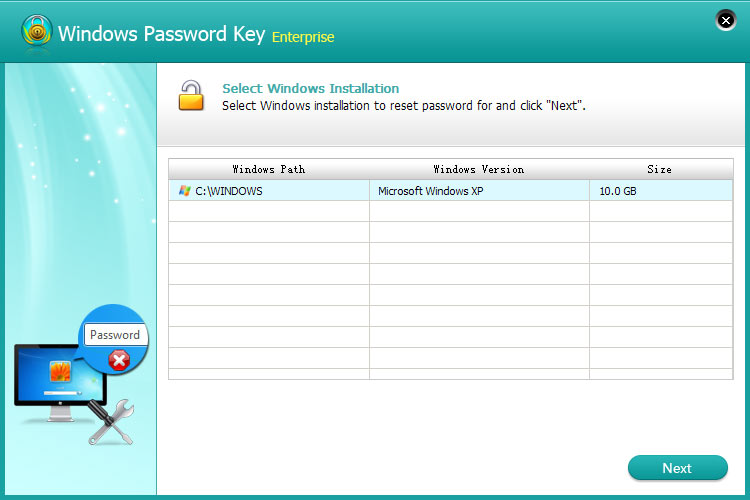 windows xp login password key