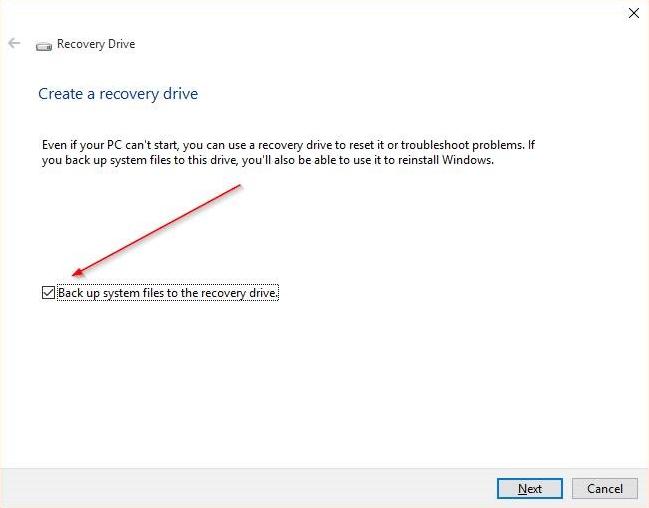 ensure to back up all data to the recovery drive