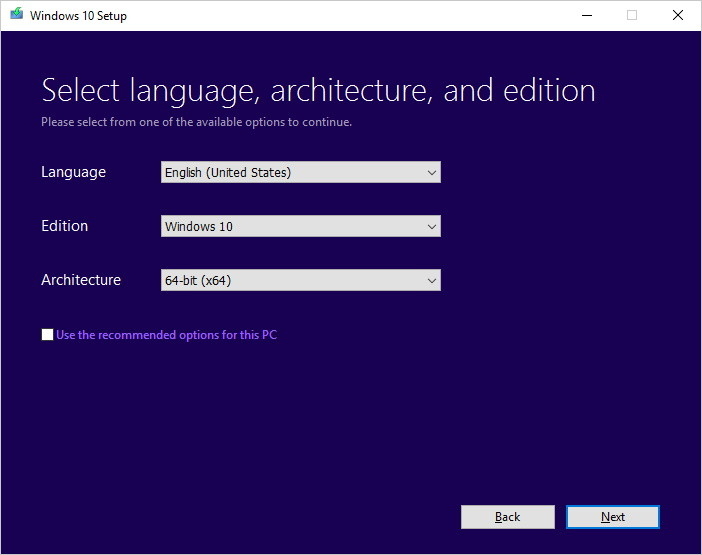 select windows 10 64 bit