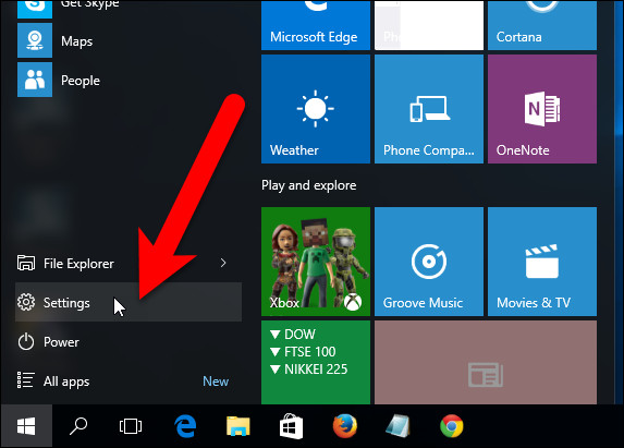 windows 10 select settings