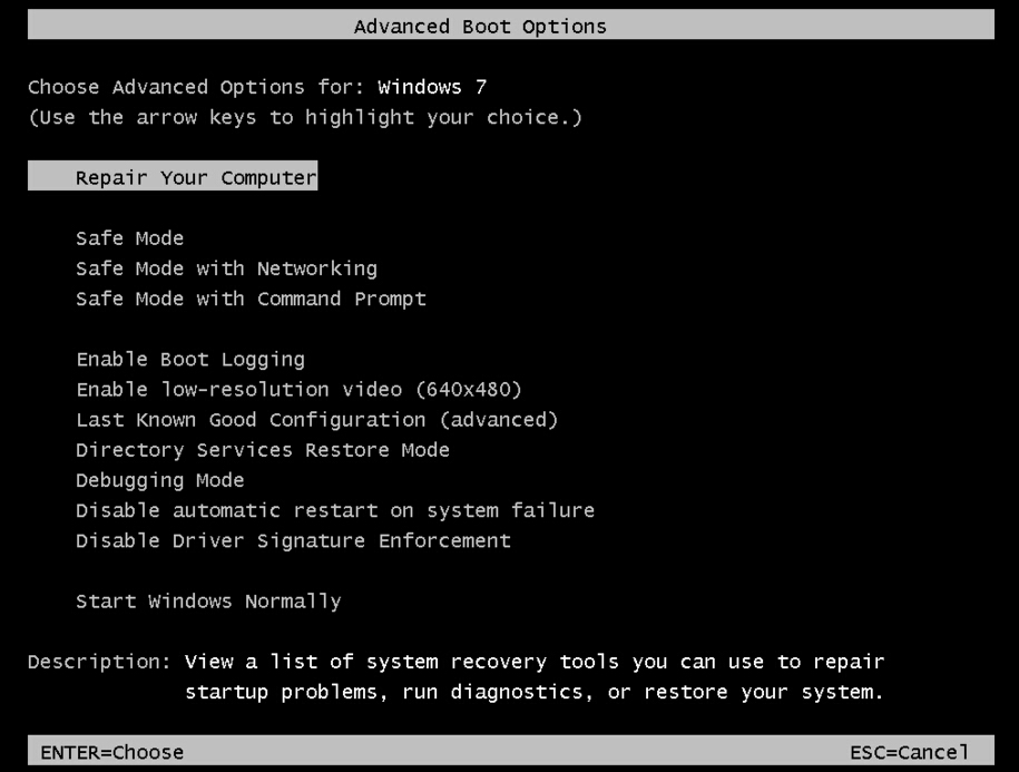 choose safe mode with command prompt