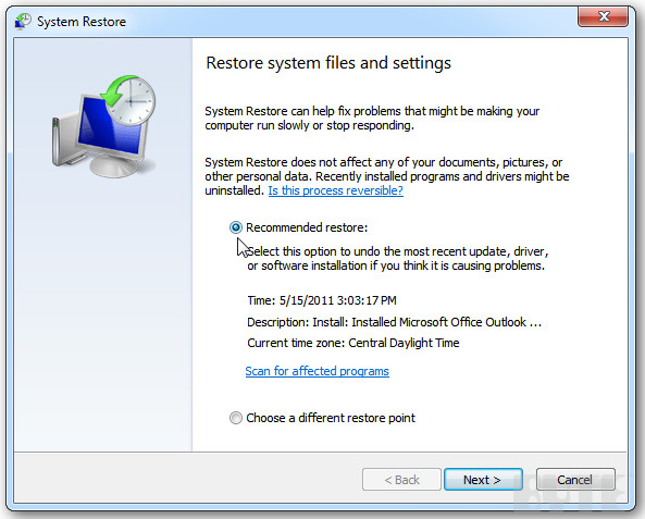 windows 7 system restore point