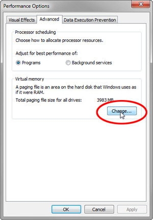 change virtual memory on windows