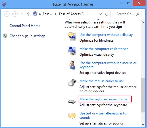 turn on filter keys in windows 8