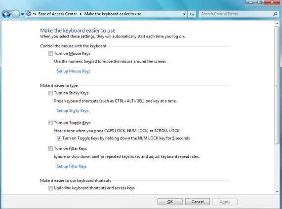 turn off filter keys in windows 8