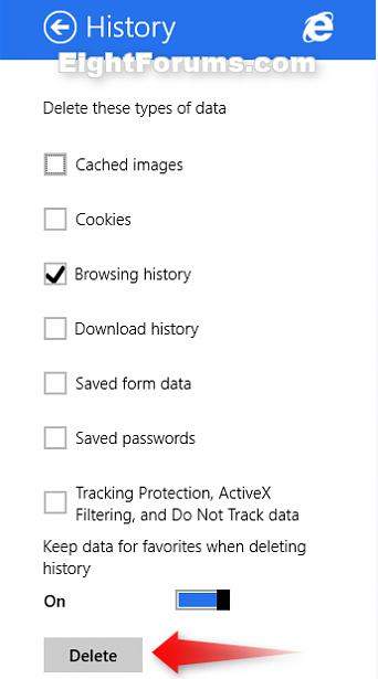 delete browsing history of internet explorer in windows 8