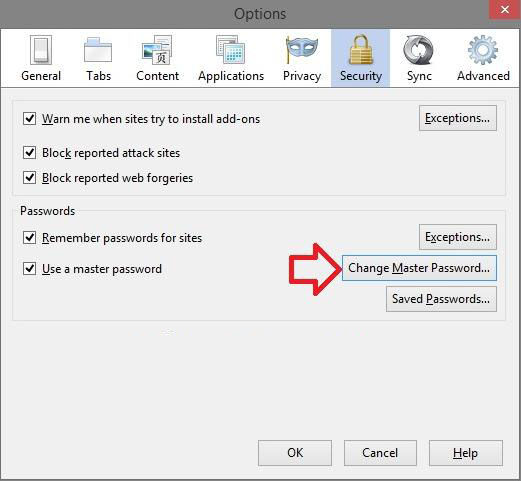 how to change firefox master password