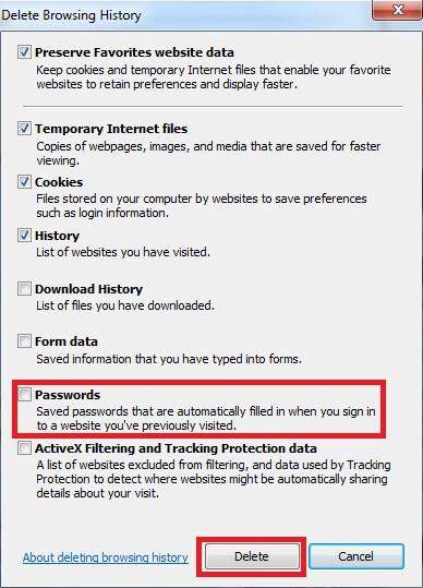 how to delete remembered passwords in browser