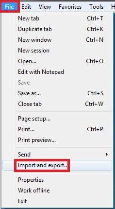 import favorites into ie windows 7