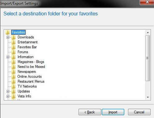 import favorites into ie windows 7