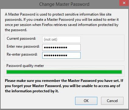 how to create a new master password in firefox