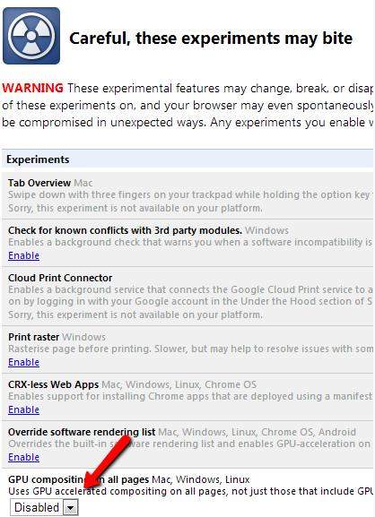 turn off gpu hardware acceleration in chrome