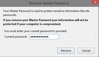 remove firefox master password