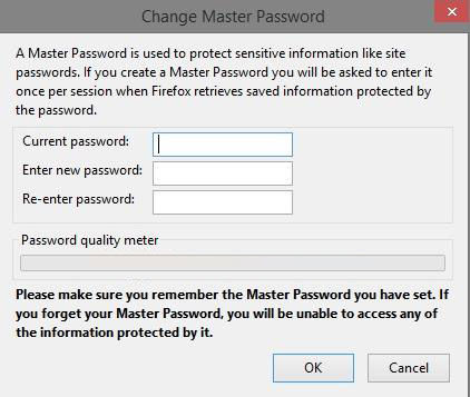 change firefox master password