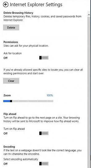 how to open internet options for internet explorer in windows 8