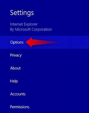 how to launch internet options for internet explorer in windows 8
